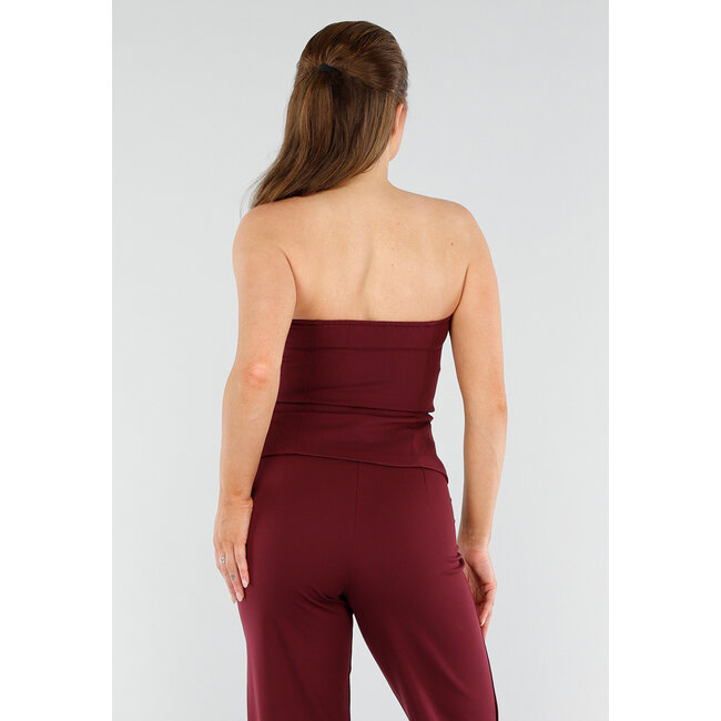 Bordeauxfarbenes trägerloses Korsett-Top mit Knöpfen und Westen-Look