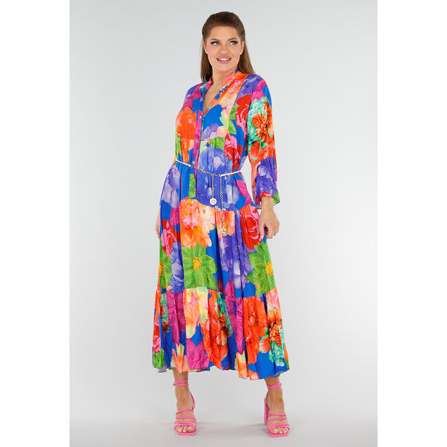Mehrfarbiges Maxikleid mit Knopfverschluss und großem Blumendruck