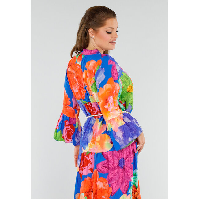 Mehrfarbiges Maxikleid mit Knopfverschluss und großem Blumendruck