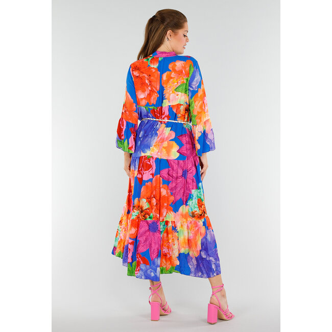 Mehrfarbiges Maxikleid mit Knopfverschluss und großem Blumendruck
