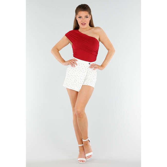 Rotes One-Shoulder-Top mit Falten und Stretch