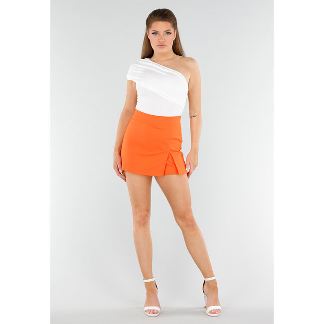 Weißes One-Shoulder-Top mit Falten und Stretch