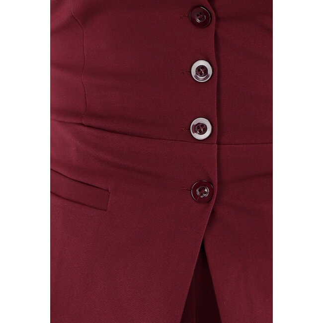 Bordeauxfarbenes trägerloses Korsett-Top mit Knöpfen und Westen-Look