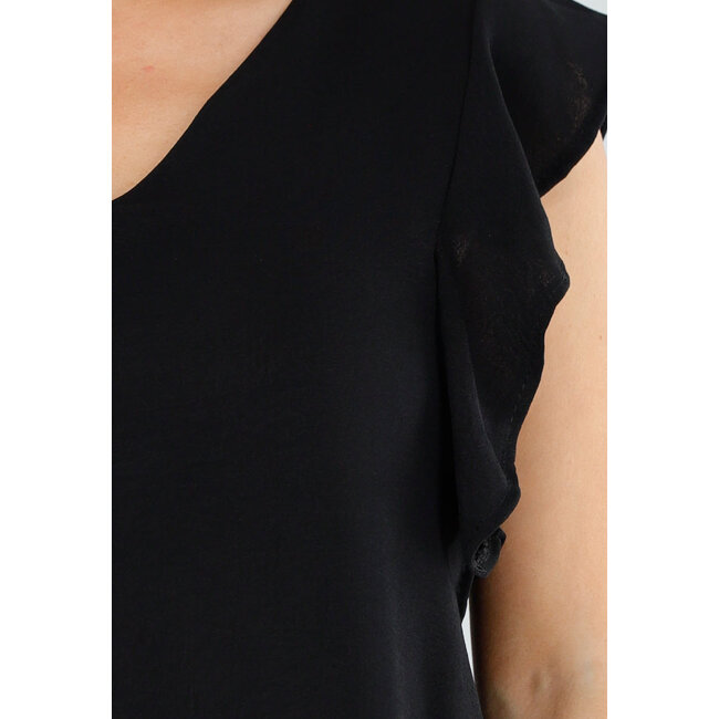 Schwarze Bluse mit V-Ausschnitt und Rüschen an den Ärmeln