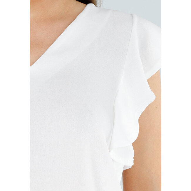 Weißes Oberteil mit V-Ausschnitt und gerüschten Ärmeln