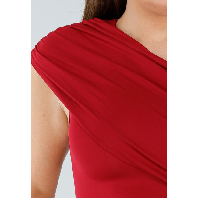 Rotes One-Shoulder-Top mit Falten und Stretch