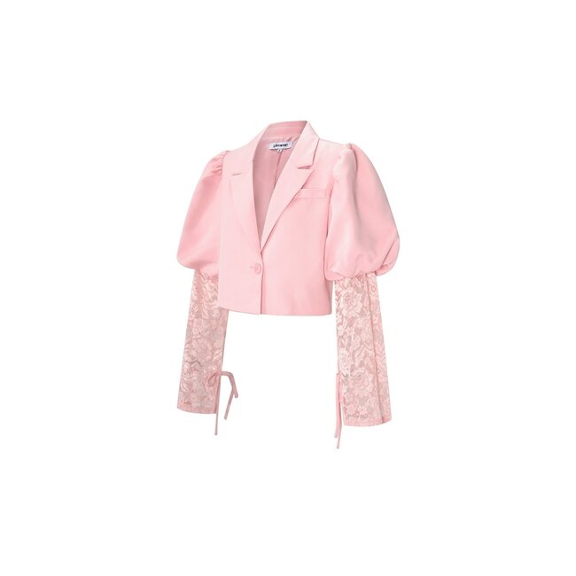 Hellrosa Kurzer Blazer mit Spitzenärmeln und Puffärmeln