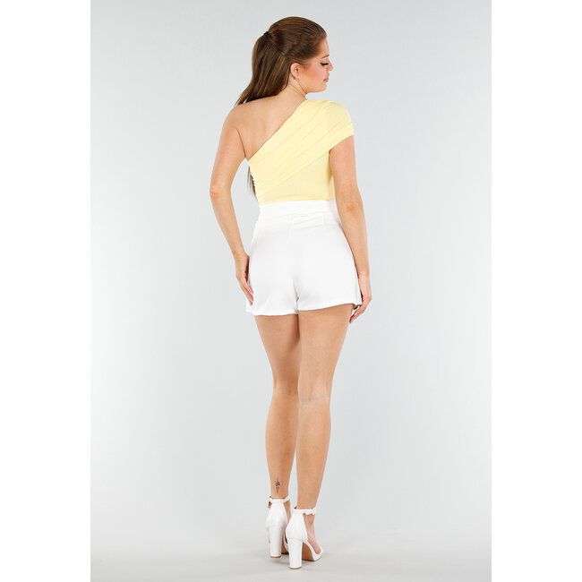 Buttergelbes One-Shoulder-Top mit Falten und Stretch