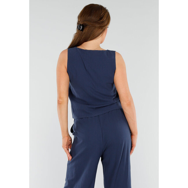 Dunkelblaues 2-teiliges Set mit weiter Hose und Schleifendetails