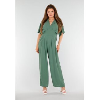 Moosgrüner Jumpsuit mit V-Ausschnitt