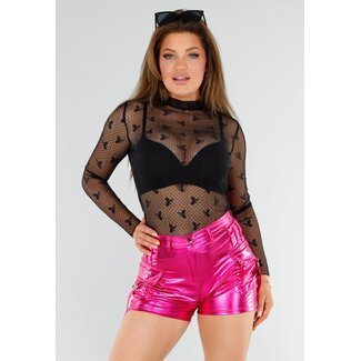 Schwarzes Mesh-Top mit Schleifenbändern