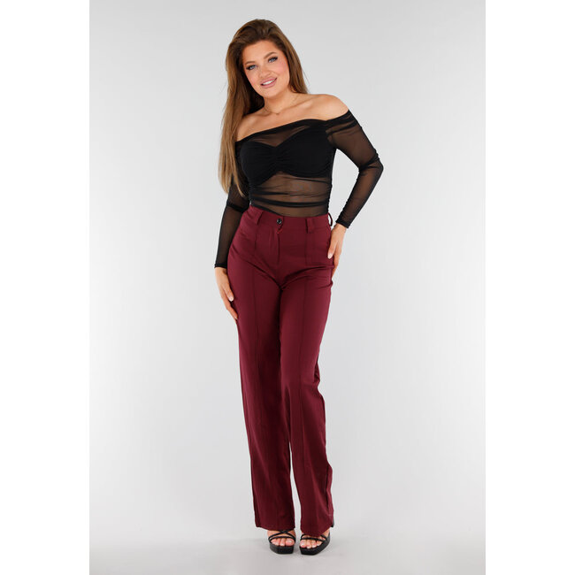 Schwarzes schulterfreies Mesh-Top mit langen Ärmeln und Falten