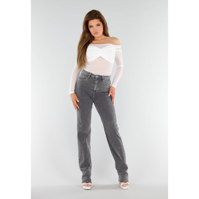 Weißes schulterfreies Stretch-Top mit Mesh-Optik