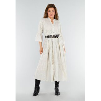 Beigefarbenes Maxikleid mit Stickerei