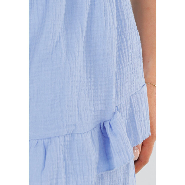 Hellblauer One-Shoulder Playsuit mit geraffter Kante und Gummizug