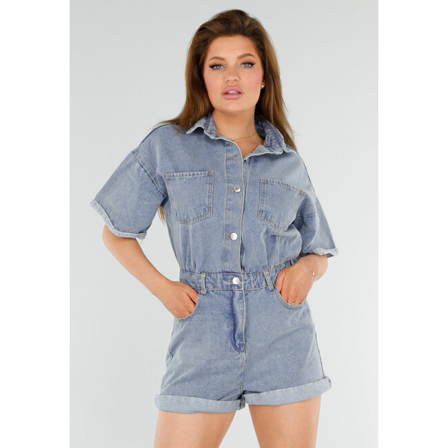 Blauer Denim Playsuit mit Stretch-Taille