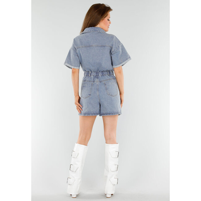 Blauer Denim Playsuit mit Stretch-Taille