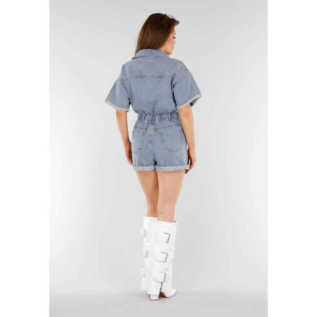 Blauer Denim Playsuit mit Stretch-Taille