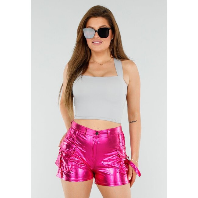 Graues Cropped Top mit gekreuzten Trägern und Fliege im Rücken