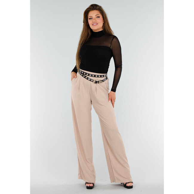 Schwarzes Mesh-Top mit hohem Ausschnitt und langen Ärmeln