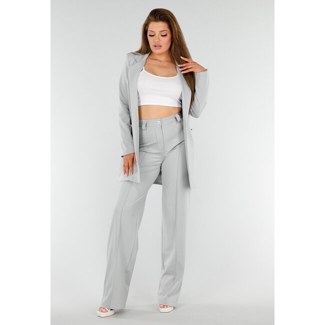 Hellgrauer mittellanger Stretch-Blazer