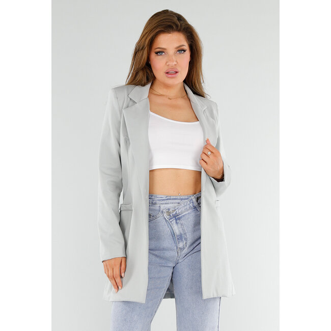 Hellgrauer mittellanger Stretch-Blazer