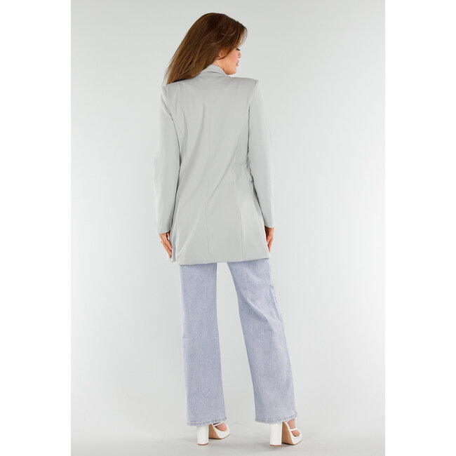 Hellgrauer mittellanger Stretch-Blazer
