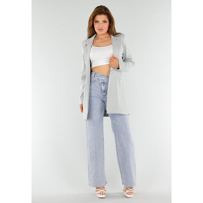 Hellgrauer mittellanger Stretch-Blazer