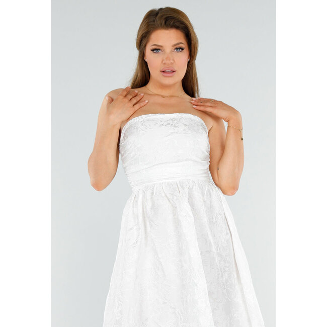 Weißes trägerloses Midikleid mit Jacquard-Look und Schnürung