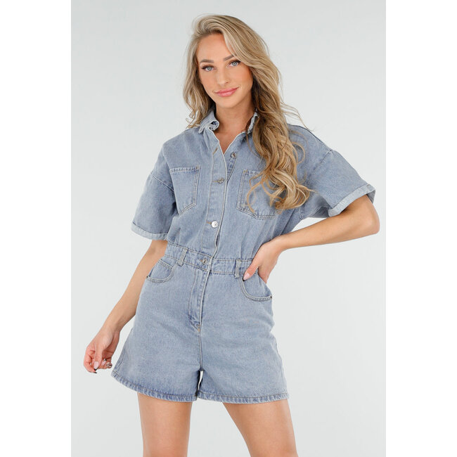 Blauer Denim Playsuit mit Stretch-Taille