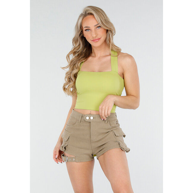Olivgrünes Crop Top mit quadratischem Ausschnitt und breiten Trägern
