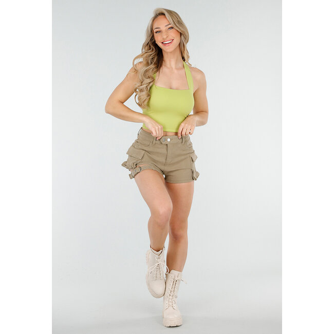 Olivgrünes Crop Top mit quadratischem Ausschnitt und breiten Trägern
