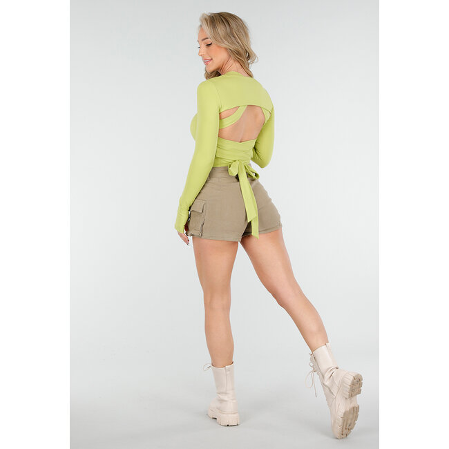 Olivgrünes Bolero-Top mit langen Ärmeln und Stretch