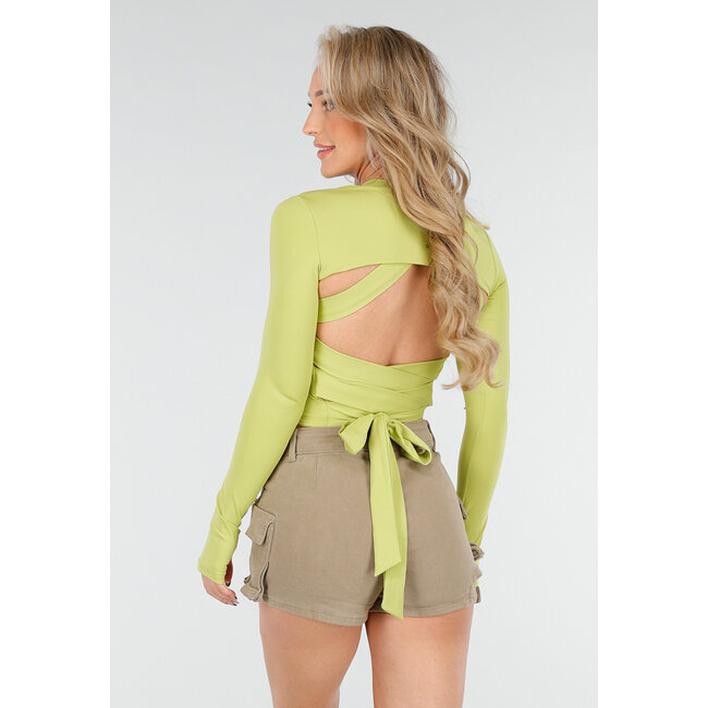 Olivgrünes Bolero-Top mit langen Ärmeln und Stretch