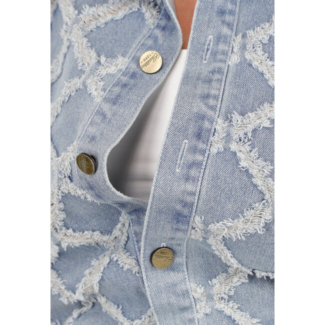 Blauer Denim 2-Teiler mit ausgefranstem Karomuster