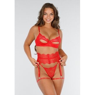 Rotes Dessous-Set mit Spitze