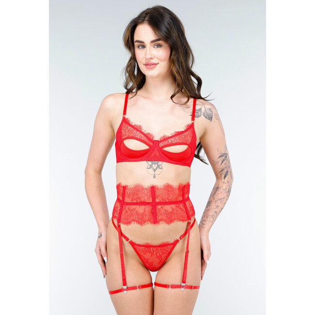 Elegantes rotes Dessous-Set mit Spitze und Trägern