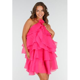 Fuchsiafarbenes Rüschenkleid mit Spaghetti-Trägern