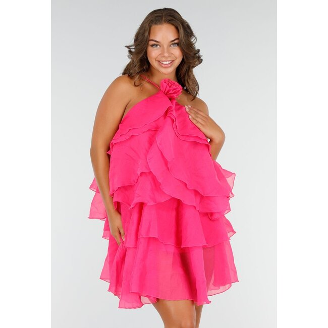 Rosa Rüschenkleid mit Spaghetti-Trägern und