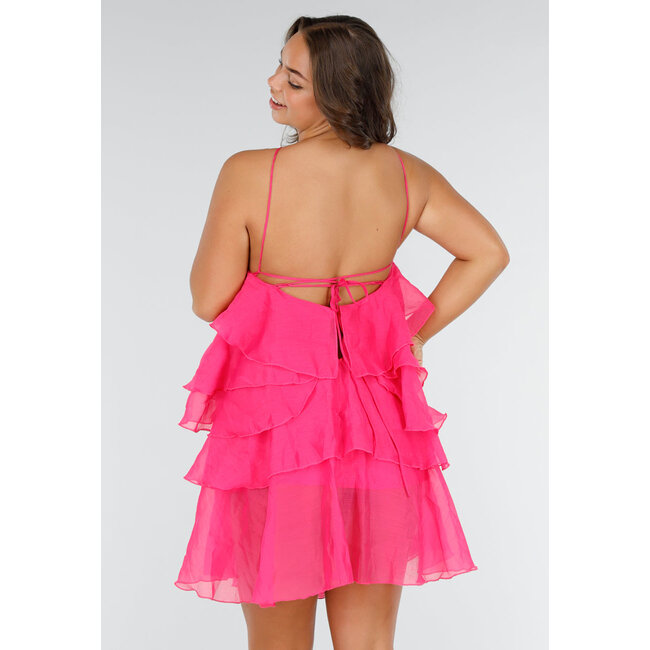 Rosa Rüschenkleid mit Spaghetti-Trägern und