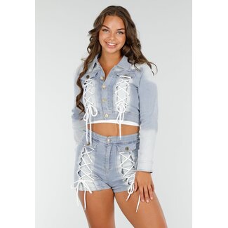 Hellblauer Denim 2-Teiler mit Schnürsenkeln