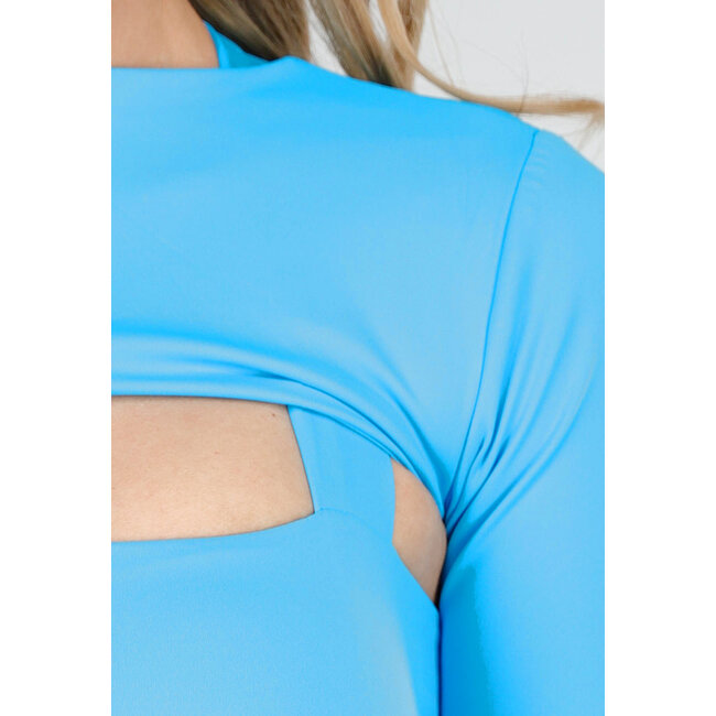 Blaues langärmeliges Bolero-Top mit Stretch