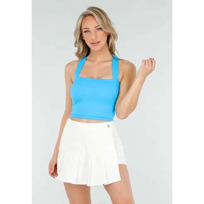 Blaues Crop Top mit quadratischem Ausschnitt und breiten Trägern
