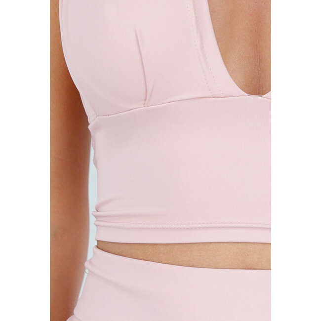 Rosa Neckholder-Top mit tiefem V-Ausschnitt und Stretch in kurzer Passform
