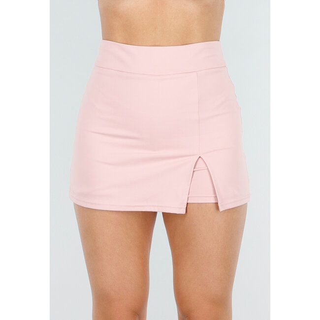 Rosa Skort mit Schlitz und hoher Taille aus Stretch-Stoff