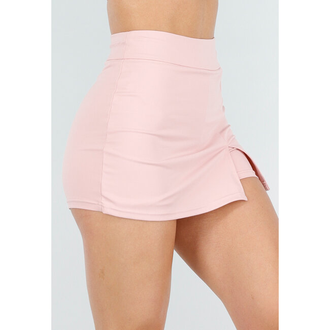 Rosa Skort mit Schlitz und hoher Taille aus Stretch-Stoff