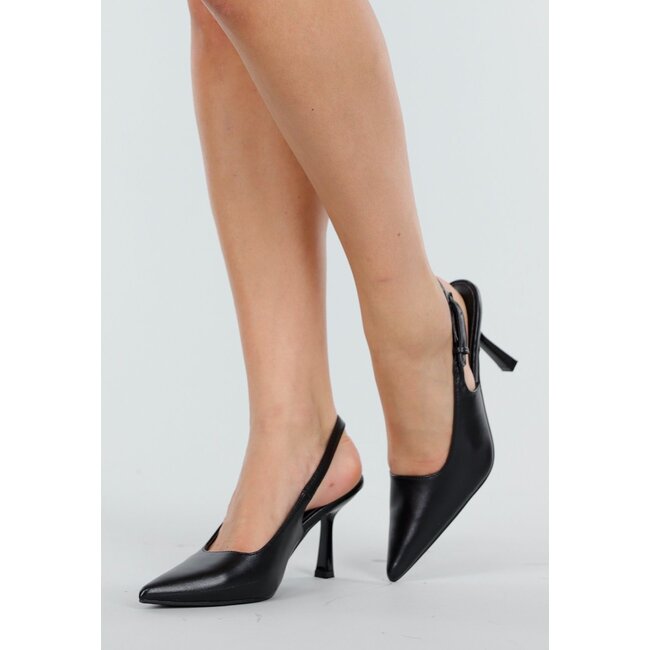 Schwarze Slingback Pumps mit spitzer Nase und hohem Absatz
