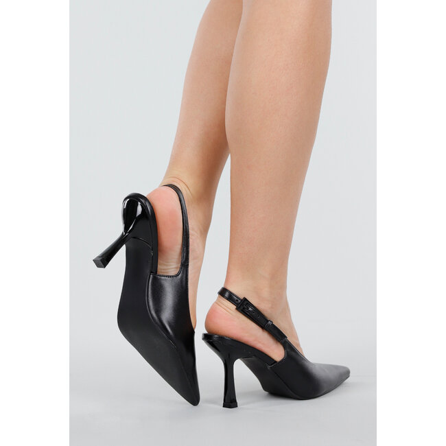Schwarze Slingback Pumps mit spitzer Nase und hohem Absatz