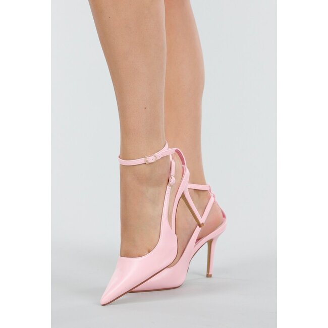 Hellrosa Pumps mit Knöchelriemen und spitzer Nase mit hohem Absatz