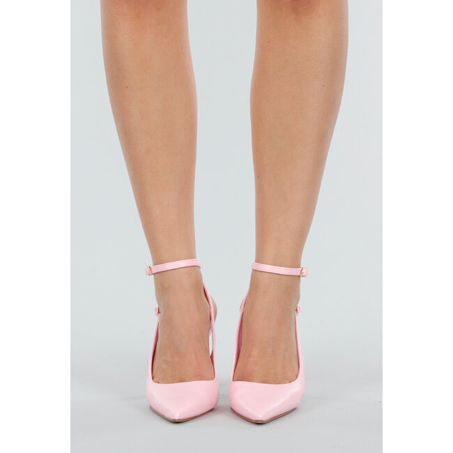 Hellrosa Pumps mit Knöchelriemen und spitzer Nase mit hohem Absatz